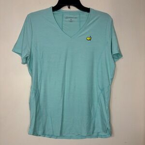 Magnolia Lane Tech Masters Golf Shirt Womens Medium Blue V-Neck Performance